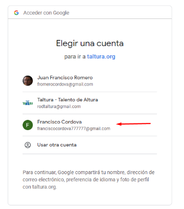 seleccionar cuenta
